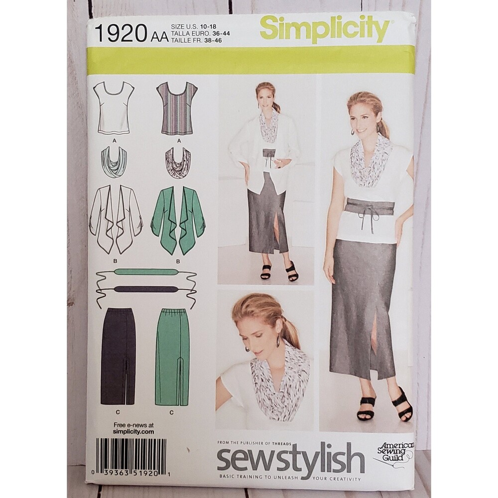 Misses Women Skirt, Top, Jacket, Scarf and Belt Sewing Pattern Simplicity 1920